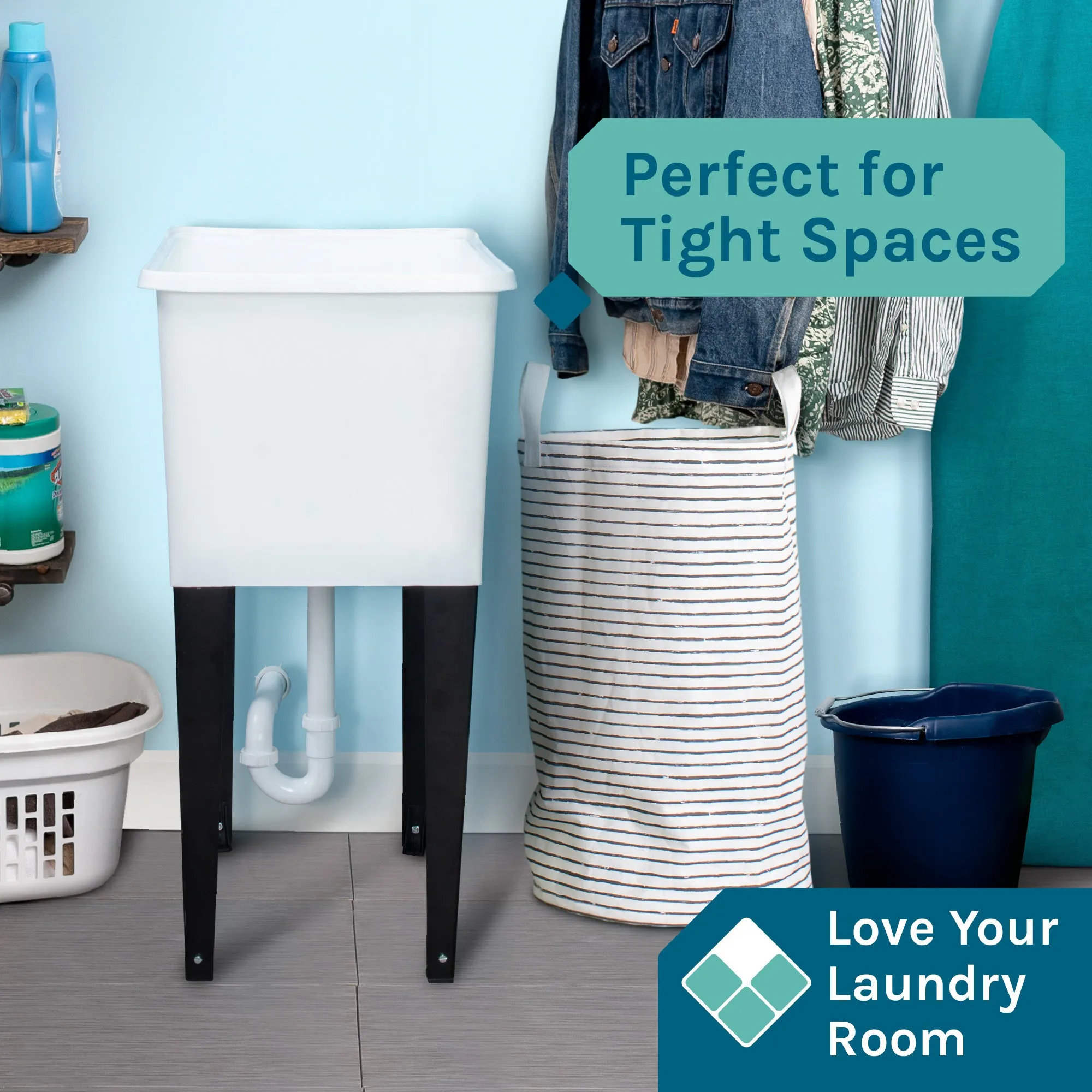 Tehila Space Saver Freestanding White Utility Sink