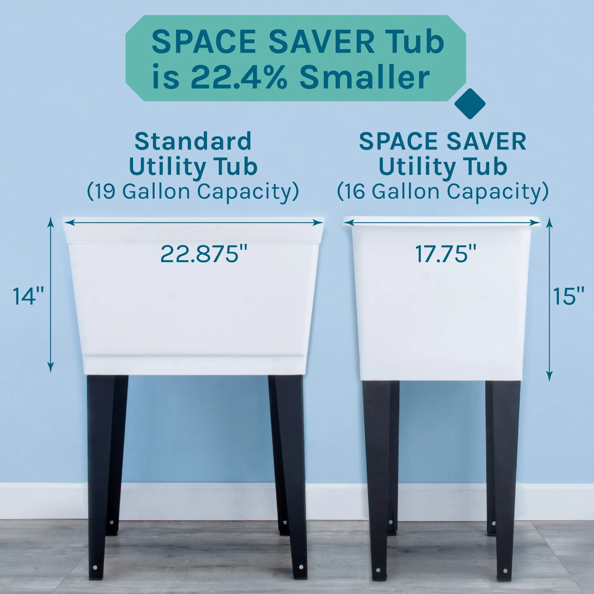 Tehila Space Saver Freestanding White Utility Sink