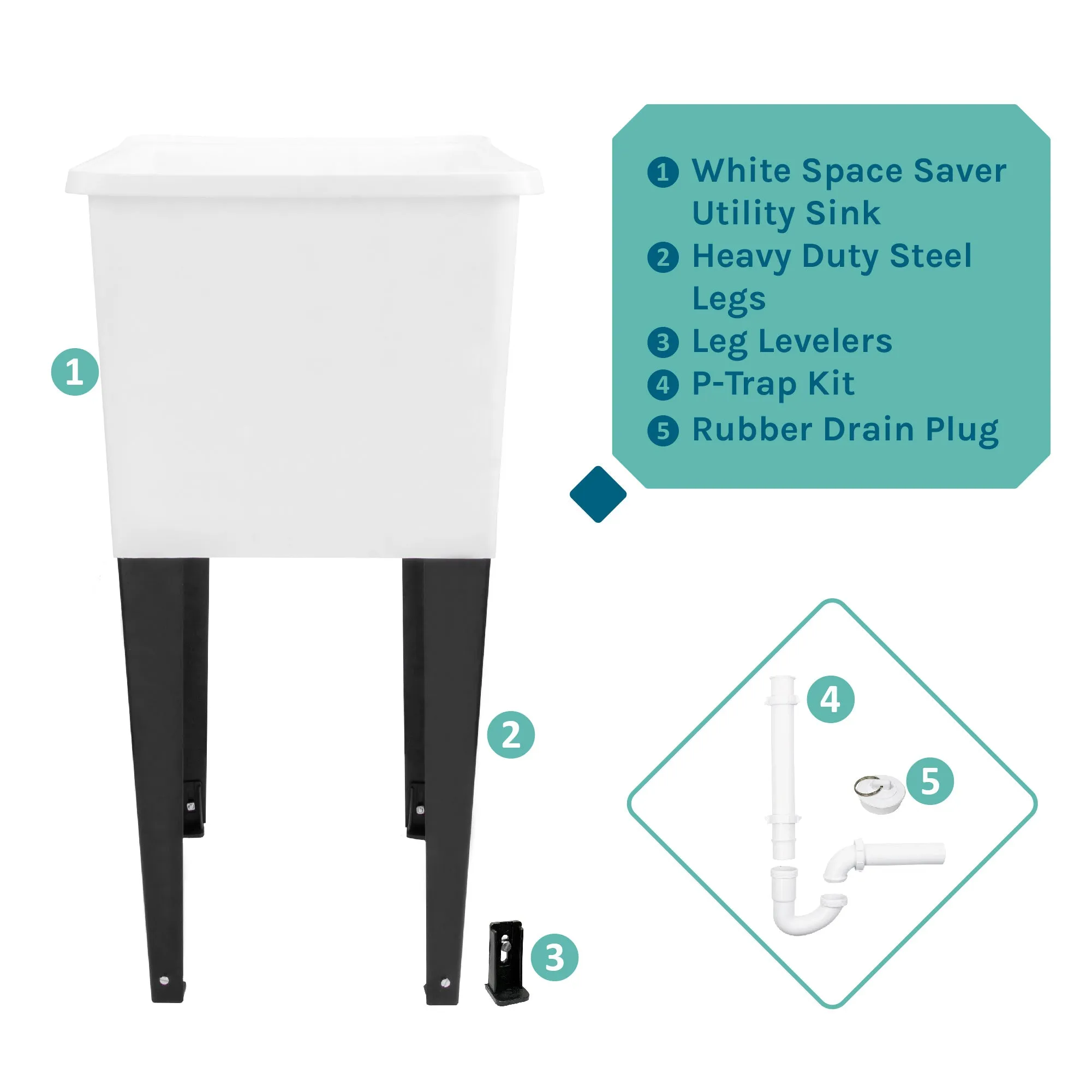 Tehila Space Saver Freestanding White Utility Sink