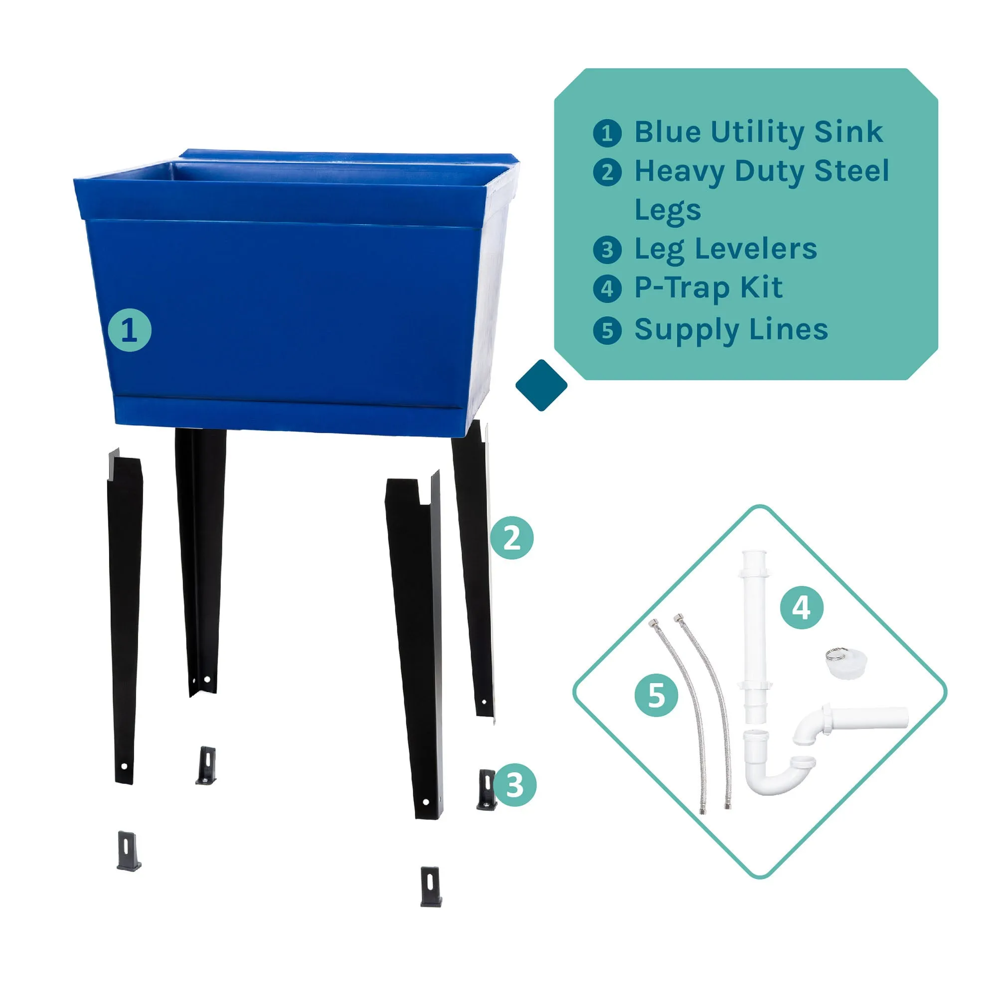 Tehila Standard Freestanding Blue Utility Sink with Black Legs, Water Supply Lines Included