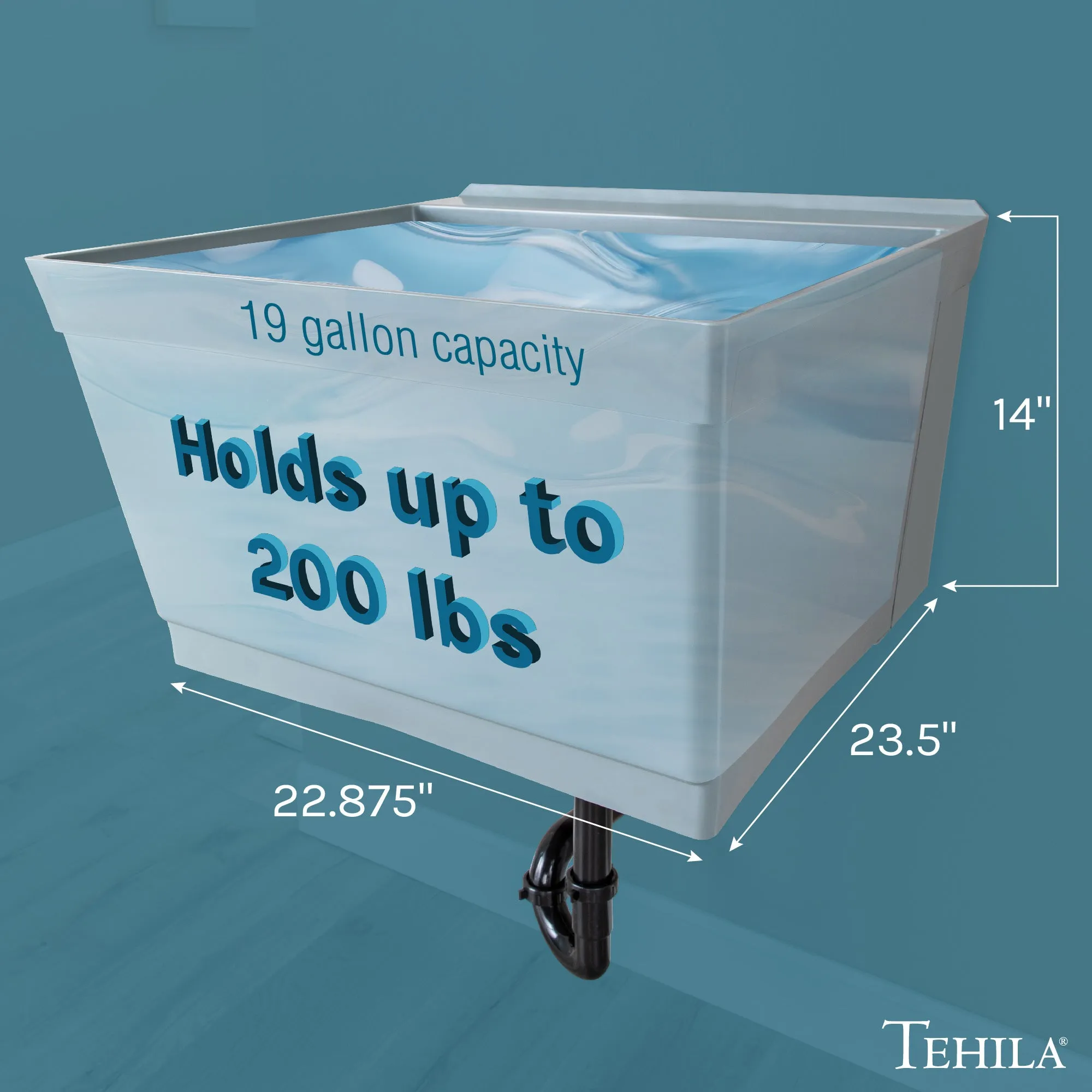 Tehila Standard Wall-Mounted Grey Utility Sink, No Supply Lines