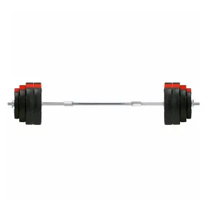 Tri-Grip Vinyl Barbell Set Red/Black Weight Plates - 60Kg