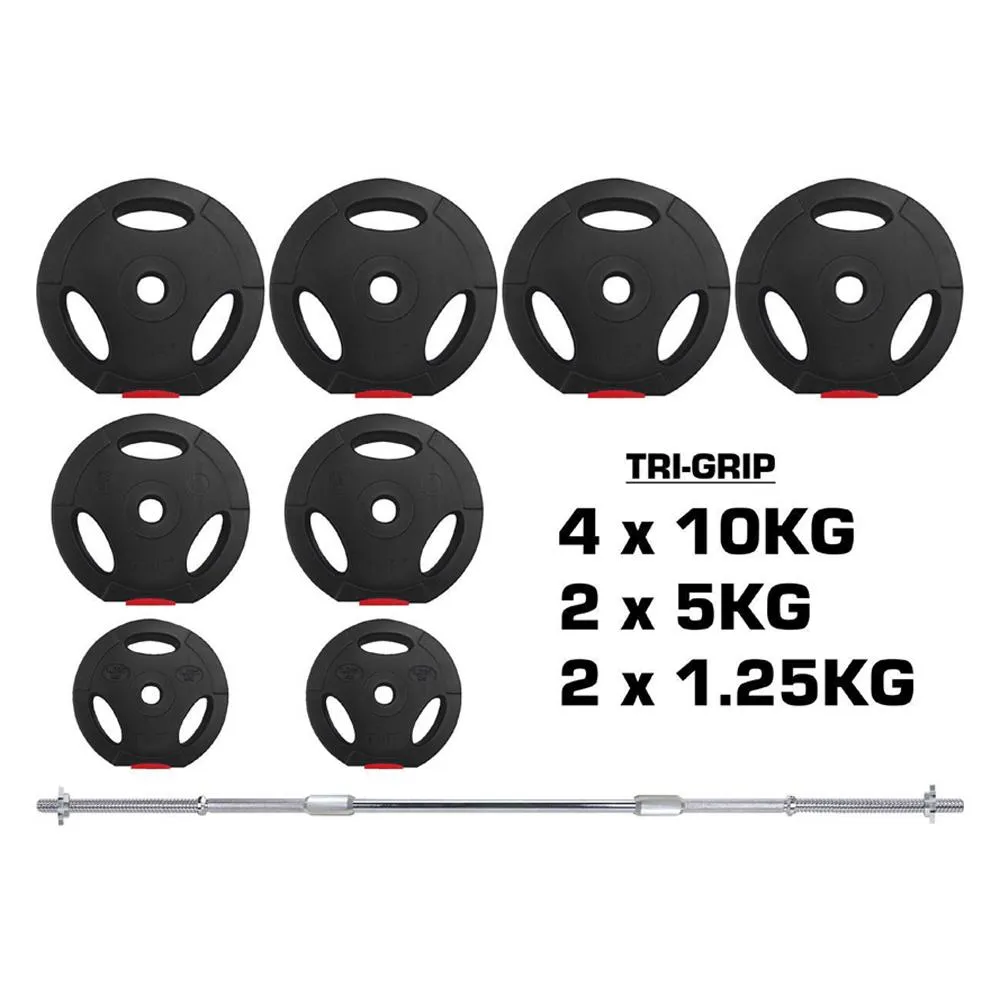Tri-Grip Vinyl Barbell Set Red/Black Weight Plates - 60Kg
