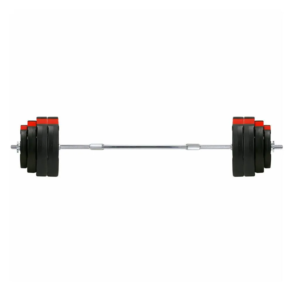 Tri-Grip Vinyl Barbell Set Red/Black Weight Plates - 60Kg