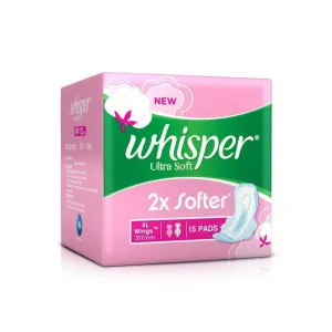 Whisper Sanitary Pads - Ultra Soft XL  Wings 15 Pads