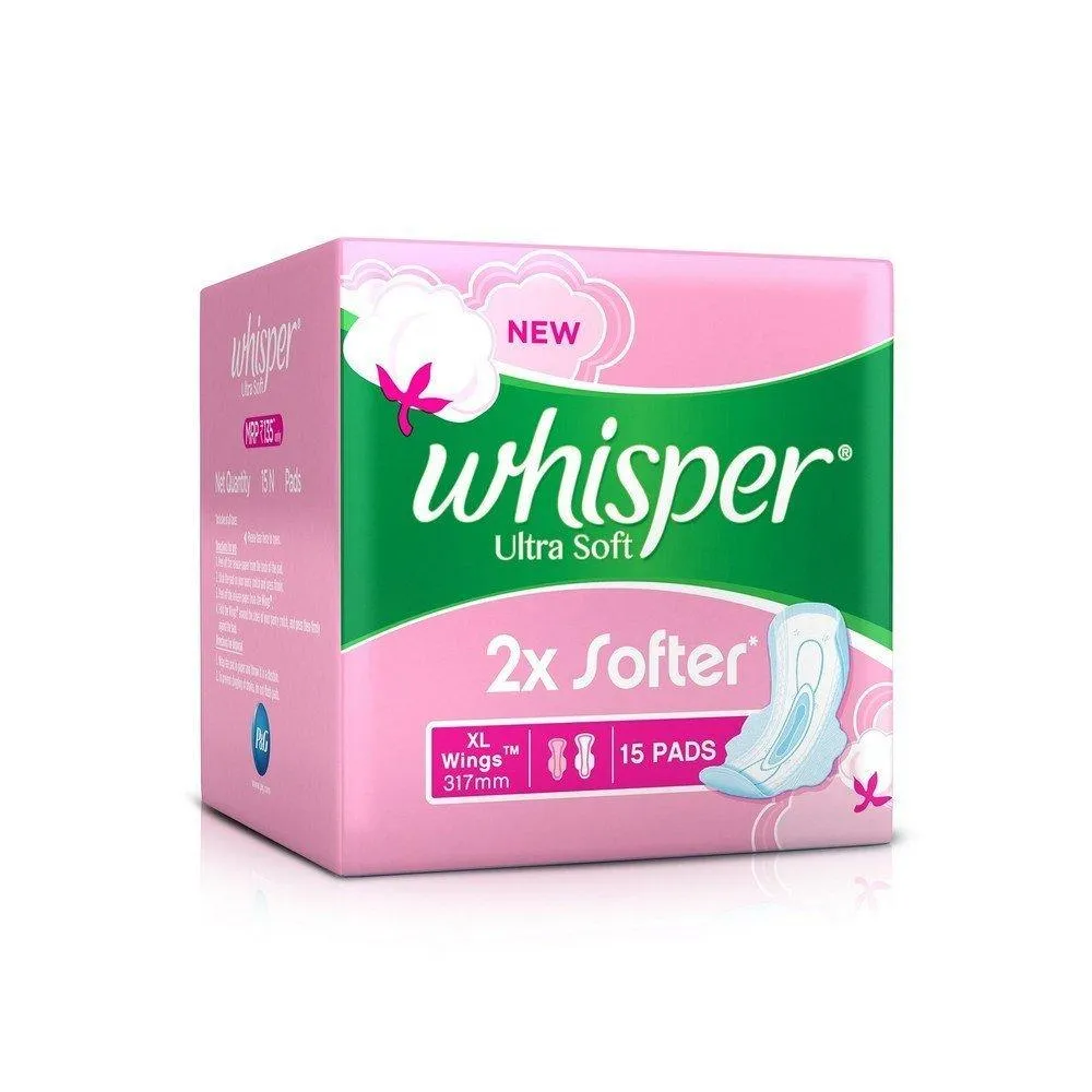 Whisper Sanitary Pads - Ultra Soft XL  Wings 15 Pads